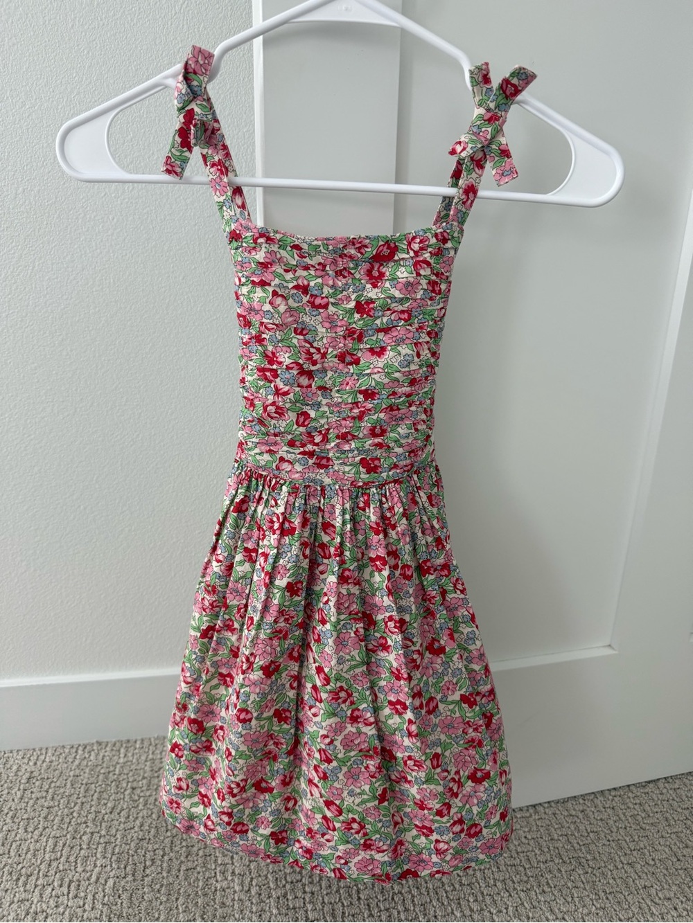 Mini Boden Girls' Floral Sundress with Tie Straps - Pink & Green